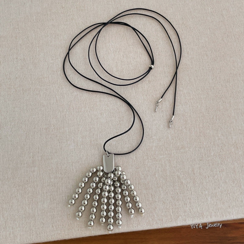 Colier din metal cu pandantiv din mărgele rotunde, design geometric, lanț regulat, placare electroplată, accesorii de modă de înaltă clasă, lansare vară 2025