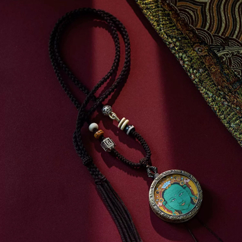 Κολιέ από χειροποίητο βαμβακερό σκοινί με Θιβετιανό Θάνκα κρεμαστό, εθνοτικό στυλ, προέλευση Lianyungang