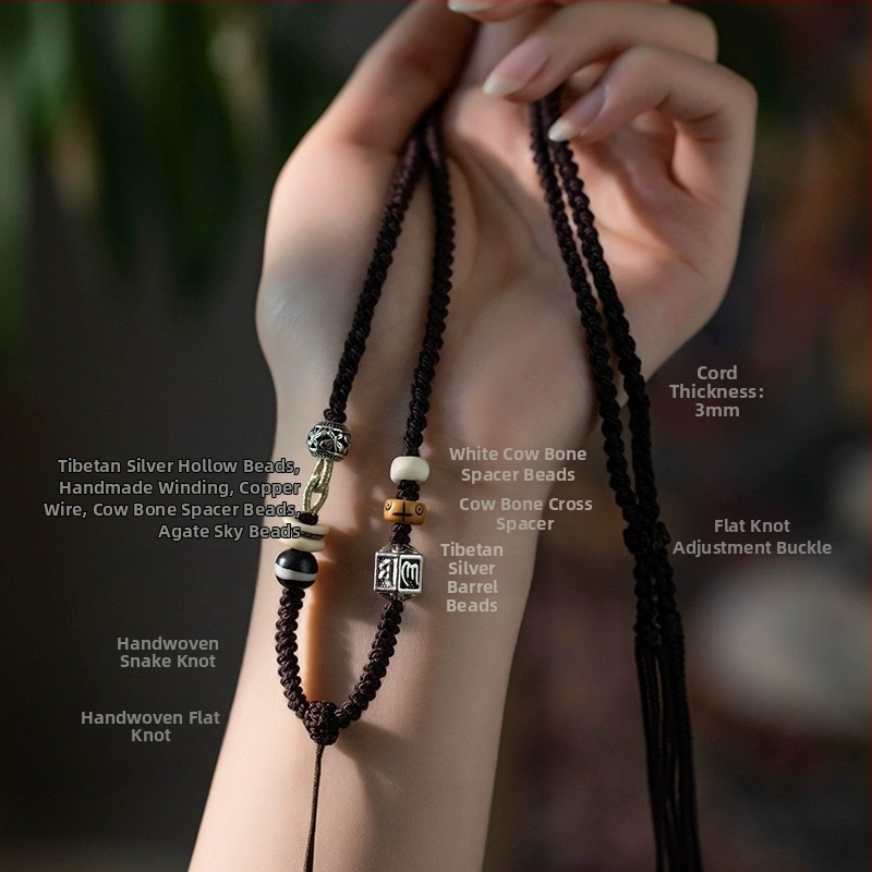 Rokām adīta auklas kaklarota ar Tibetas Thangka piekariņu, etniskā stila, izcelsme: Lianyungang