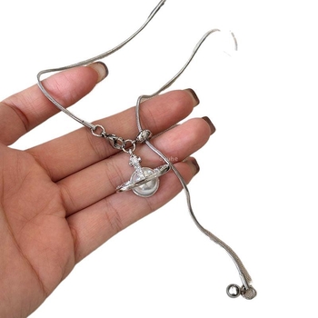 Saturna kulons no 925 sudraba, uz džemperu ķēdes, garš kulons ar ģeometrisku formu