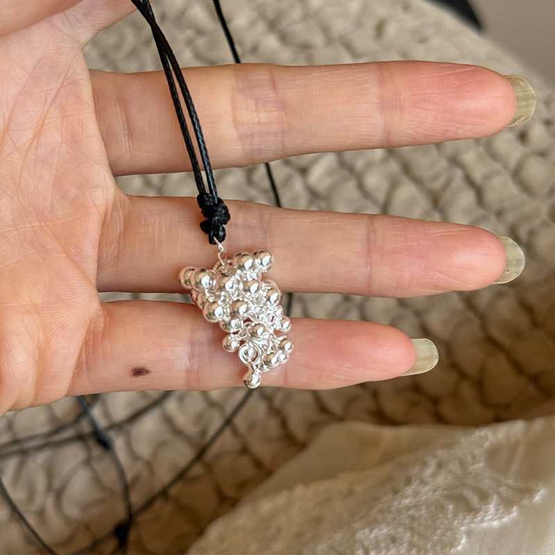 Nakit od srebra 925 sa grozdastim kuglicama, vuneni lanac, ručna izrada, podesiva duljina