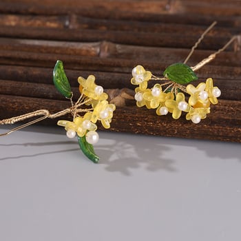 Agrafa de păr metalică cu floare Osmanthus, stil natural, accesorii florale, lansare toamnă 2024, personalizare disponibilă