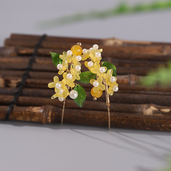 Agrafa de păr metalică cu floare Osmanthus, stil natural, accesorii florale, lansare toamnă 2024, personalizare disponibilă