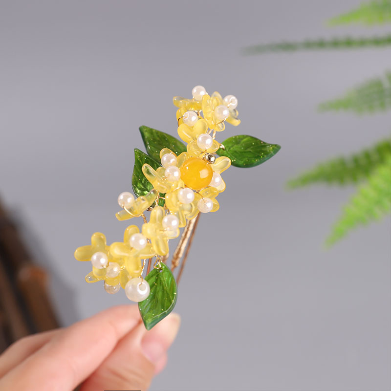 Agrafa de păr metalică cu floare Osmanthus, stil natural, accesorii florale, lansare toamnă 2024, personalizare disponibilă
