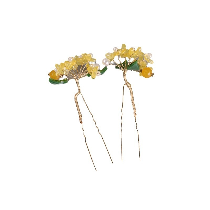 Agrafa de păr metalică cu floare Osmanthus, stil natural, accesorii florale, lansare toamnă 2024, personalizare disponibilă