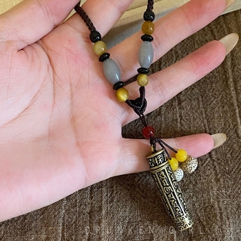 Colier din alamă cu pandantiv deschis, lanț lung tip pulover, stil tibetan vintage, pentru femei