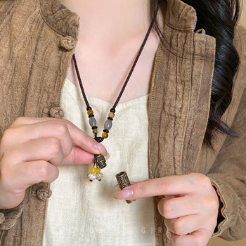 Colier din alamă cu pandantiv deschis, lanț lung tip pulover, stil tibetan vintage, pentru femei