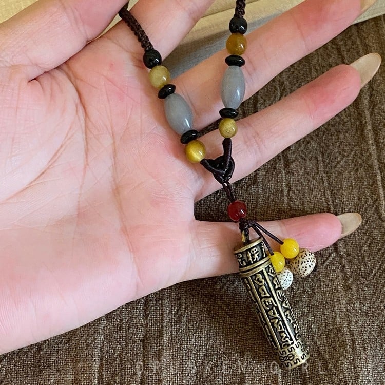 Colier din alamă cu pandantiv deschis, lanț lung tip pulover, stil tibetan vintage, pentru femei