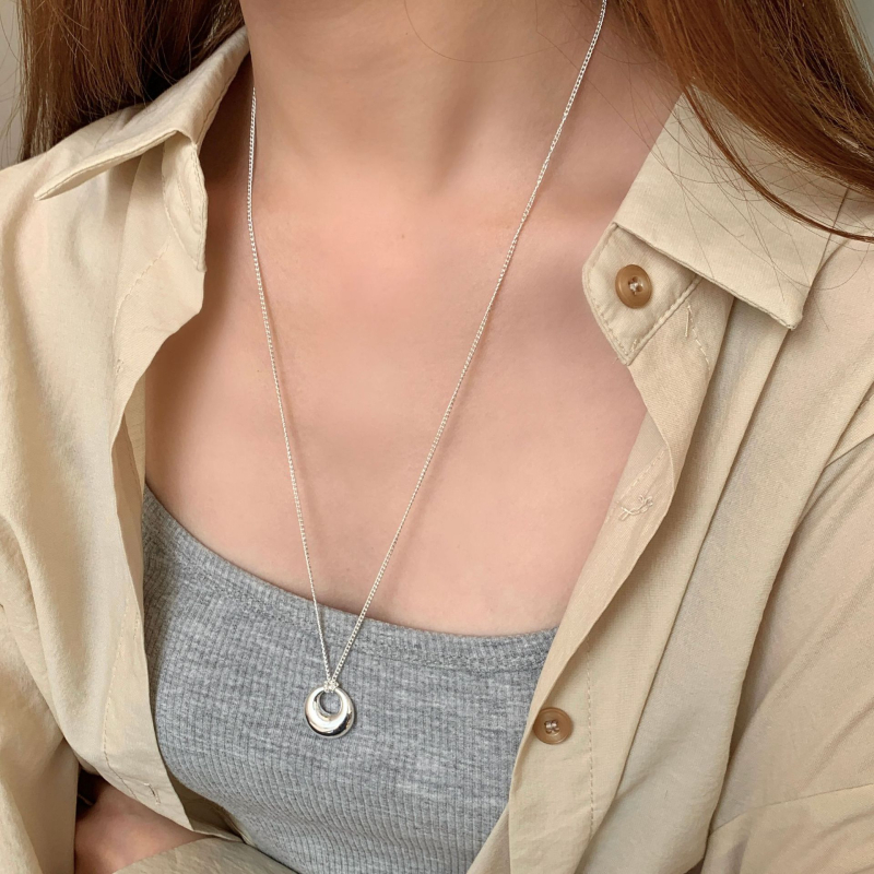 Ogrlica - 925 srebro, geometrijski dizajn, INS stil, običan lanac, 41-50 cm