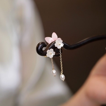 Clamă de păr din lemn de santal pentru femei, stil etnic, motiv lotus floral, accesoriu pentru coafură