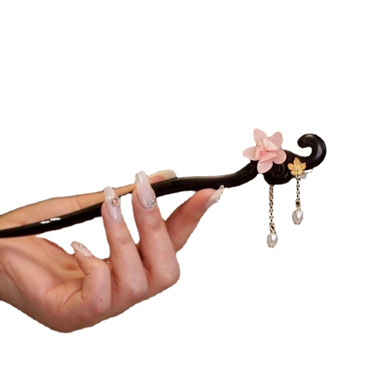 Clamă de păr din lemn de santal pentru femei, stil etnic, motiv lotus floral, accesoriu pentru coafură