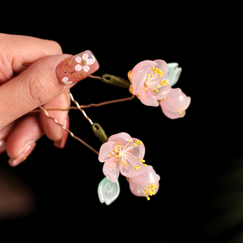 Agrafă pentru păr cu floare din sticlă în formă U pentru Hanfu – accesorii retro pentru femei, stil floral, ambalare independentă, personalizare disponibilă