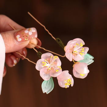 Agrafă pentru păr cu floare din sticlă în formă U pentru Hanfu – accesorii retro pentru femei, stil floral, ambalare independentă, personalizare disponibilă