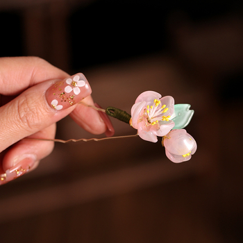 Agrafă pentru păr cu floare din sticlă în formă U pentru Hanfu – accesorii retro pentru femei, stil floral, ambalare independentă, personalizare disponibilă