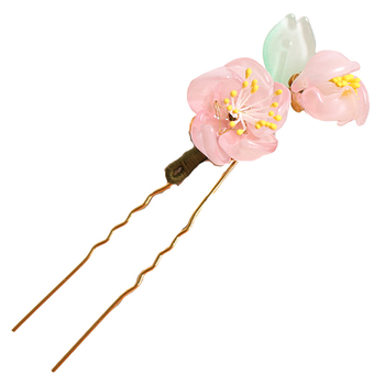 Agrafă pentru păr cu floare din sticlă în formă U pentru Hanfu – accesorii retro pentru femei, stil floral, ambalare independentă, personalizare disponibilă