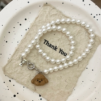 Colier cu perle artificiale și pandantiv din aliaj, formă geometrică, lanț din perle, stil vintage artistic