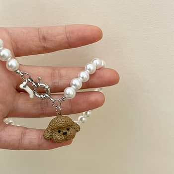 Colier cu perle artificiale și pandantiv din aliaj, formă geometrică, lanț din perle, stil vintage artistic