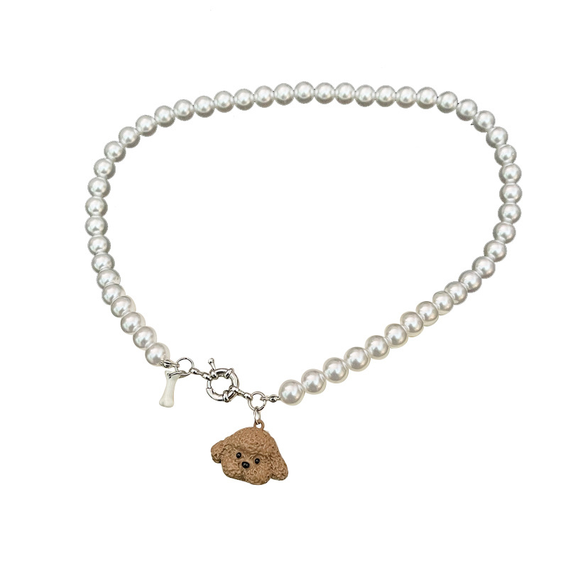 Colier cu perle artificiale și pandantiv din aliaj, formă geometrică, lanț din perle, stil vintage artistic