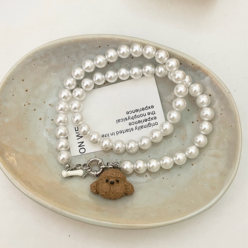 Colier cu perle artificiale și pandantiv din aliaj, formă geometrică, lanț din perle, stil vintage artistic