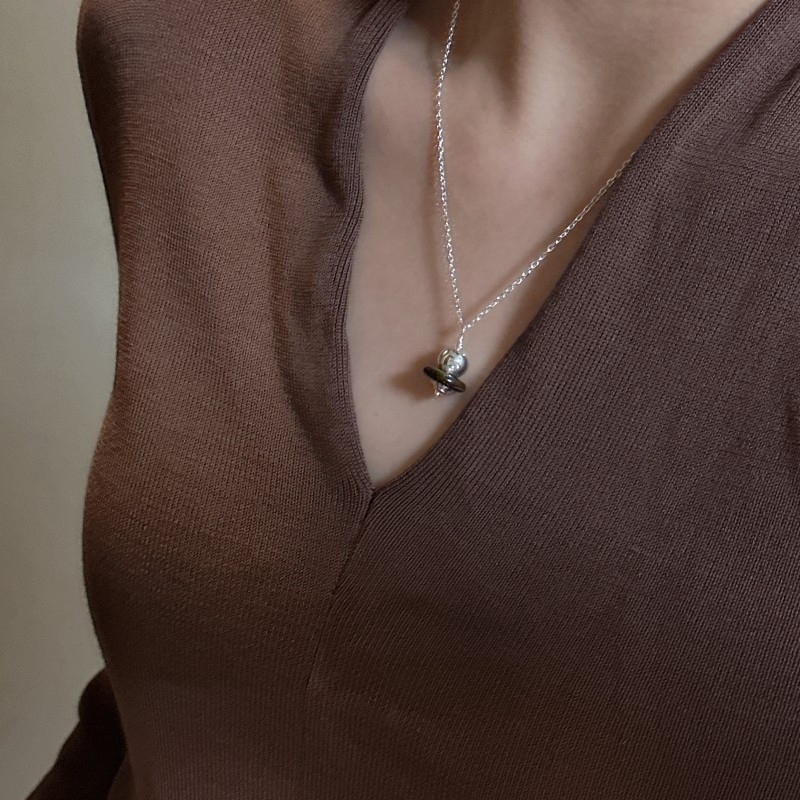 Colier cu pandantiv geometric inspirat de Saturn, argint 925, multistrat, stil IG