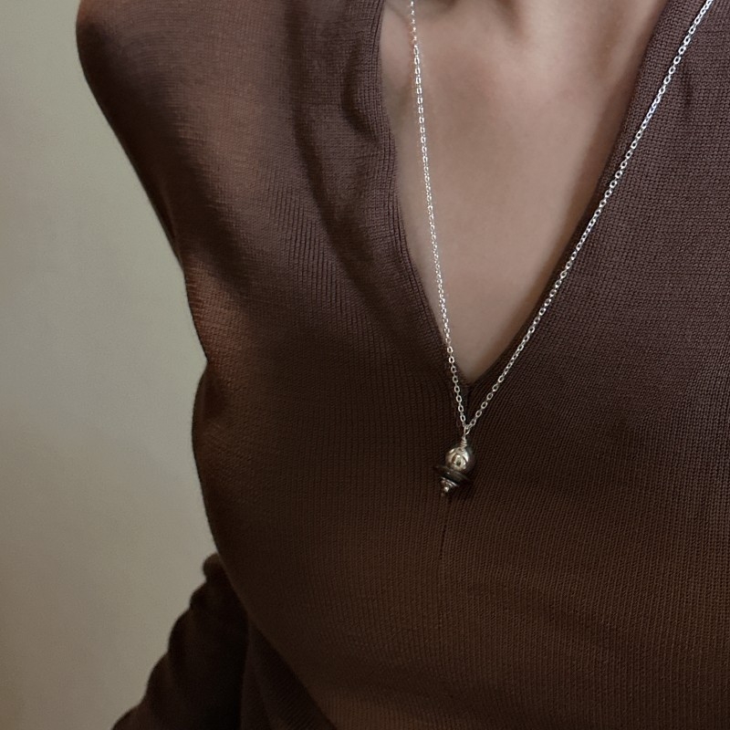 Colier cu pandantiv geometric inspirat de Saturn, argint 925, multistrat, stil IG