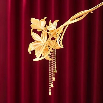 Agrafă de păr din cupru cu ciucuri florali – stil național, placare electroplată