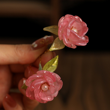 Agrafă pentru păr cu sticlă glazurată, stil chinezesc cu motiv de floare — cod produs Gf728–fz, brand Shang shangqian