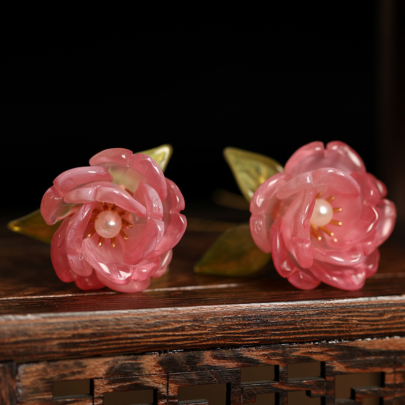 Agrafă pentru păr cu sticlă glazurată, stil chinezesc cu motiv de floare — cod produs Gf728–fz, brand Shang shangqian