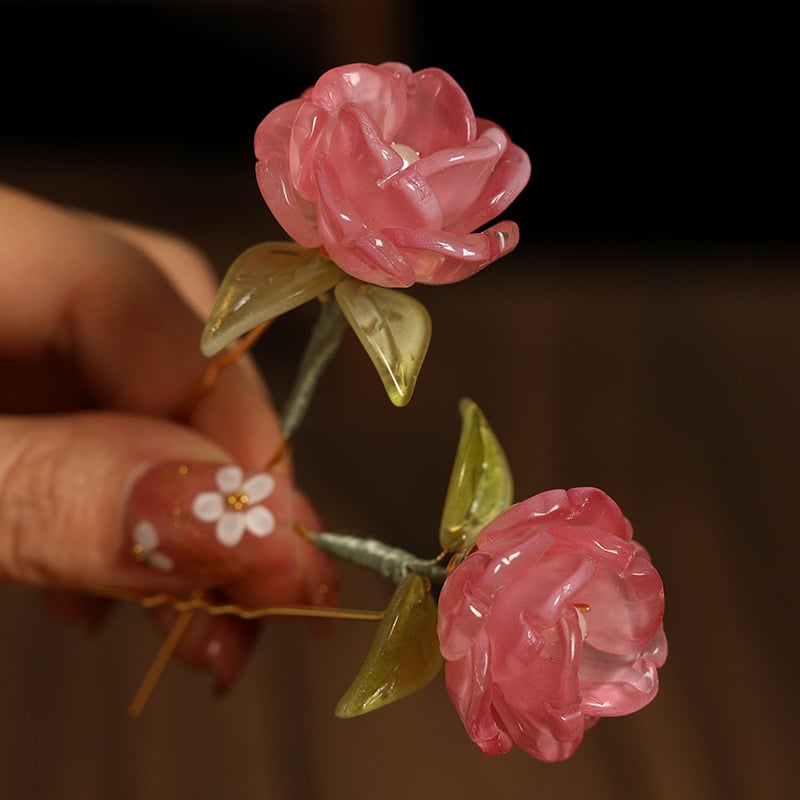 Agrafă pentru păr cu sticlă glazurată, stil chinezesc cu motiv de floare — cod produs Gf728–fz, brand Shang shangqian