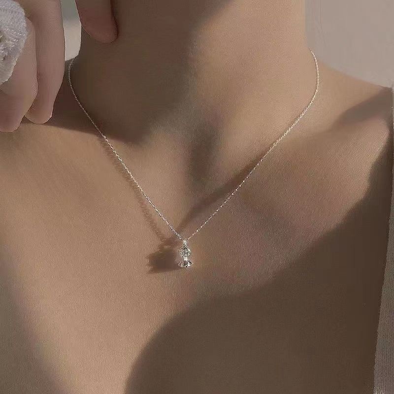 Colier cu pandantiv urs desen animat, aliaj, placare electrolitică, lanț standard