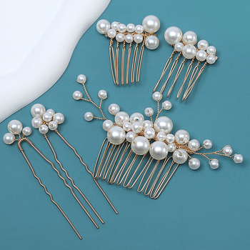 Аксесоар за глава с перли, U-образен клип, ръчна изработка, флорална украса