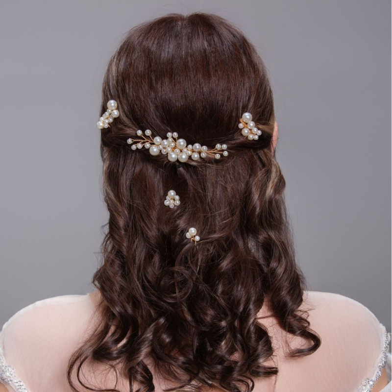 Аксесоар за глава с перли, U-образен клип, ръчна изработка, флорална украса