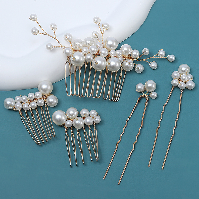 Аксесоар за глава с перли, U-образен клип, ръчна изработка, флорална украса