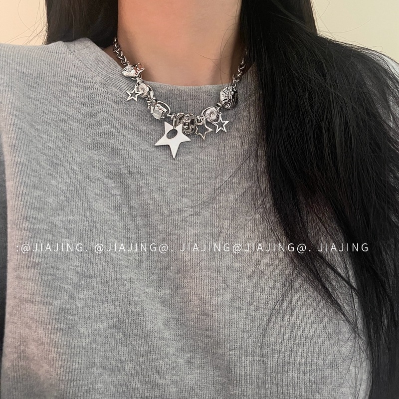 Bakreno ogrlico s privjeskom petokrake zvijezde i resom, O-vezni lanac, geometrijski dizajn, Brand: Jiajing