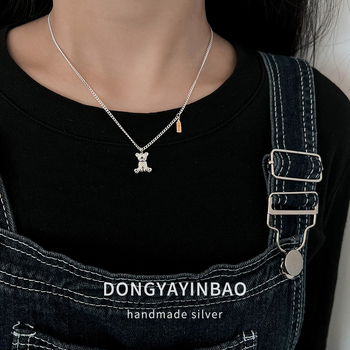 Lančić s privjeskom medvjeda, 925 srebro, podesiva duljina 21–50 cm, korejski stil, minimalistički dizajn