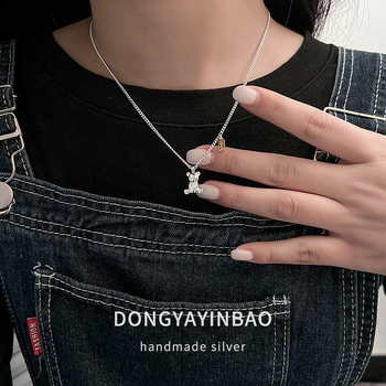 Lančić s privjeskom medvjeda, 925 srebro, podesiva duljina 21–50 cm, korejski stil, minimalistički dizajn