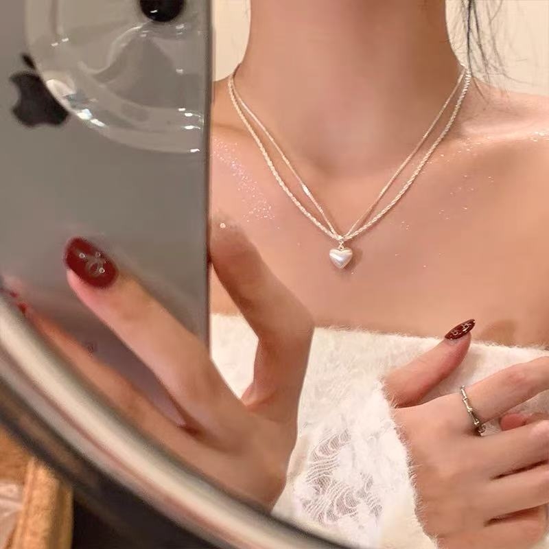 Ogrlica s privjeskom u obliku srca, 925 srebra premazano na bijeli bakar, Seiko obrada, običan lanac, težina 3 g
