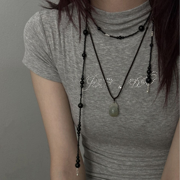 Ogrlica od S925 srebra s geometrijskim privjeskom, obična lančana karika, ručna izrada, INS stil (S925 srebro, geometrijski privjesak, običan lanac, ručna izrada, INS stil)