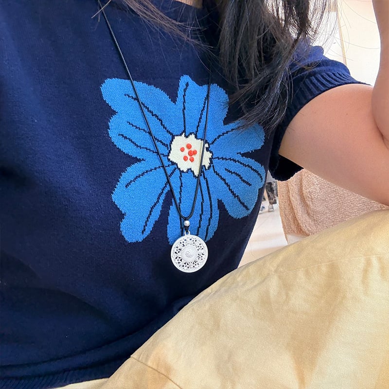 Ogrlica od S925 srebra s privjeskom kompas s osam dragocjenosti, ručna izrada, kineskog stila, clavicle lanac