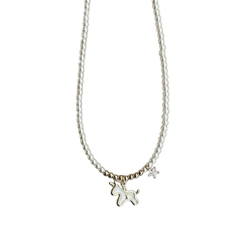 Nauš s višeslojni geometrijski lanac i privjeskom od majčine biserne perle s motivom jednoroga i zvijezde, elektropoliran metal