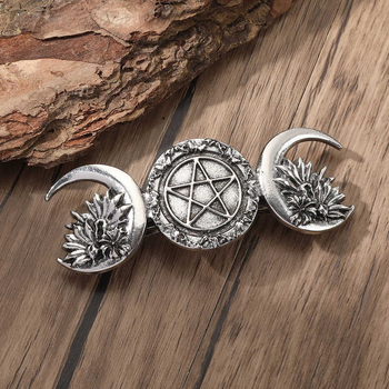 Vintage ukosnica za kosu s mjesecom, cvijetom i zvijezdom s petokrakom, opružni klips, džez stil, unisex; materijal: legura i željezo; ugravirana: bakarno-željezna zlitina