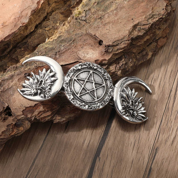 Vintage ukosnica za kosu s mjesecom, cvijetom i zvijezdom s petokrakom, opružni klips, džez stil, unisex; materijal: legura i željezo; ugravirana: bakarno-željezna zlitina