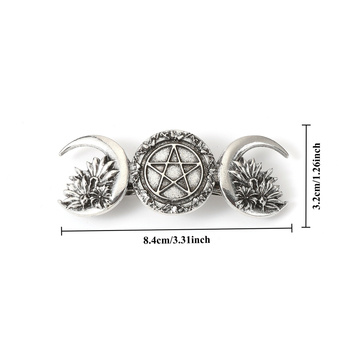 Vintage ukosnica za kosu s mjesecom, cvijetom i zvijezdom s petokrakom, opružni klips, džez stil, unisex; materijal: legura i željezo; ugravirana: bakarno-željezna zlitina