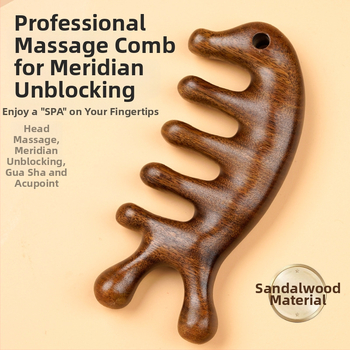 Pieptene de masaj din lemn de santal — terapie meridiană a capului, stimulare a scalpului, pieptene din lemn Benefit