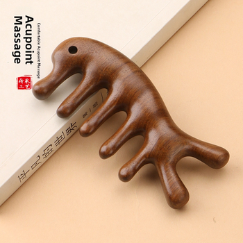 Pieptene de masaj din lemn de santal — terapie meridiană a capului, stimulare a scalpului, pieptene din lemn Benefit