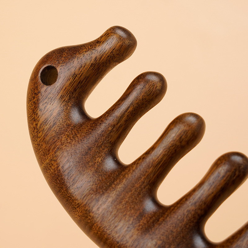 Pieptene de masaj din lemn de santal — terapie meridiană a capului, stimulare a scalpului, pieptene din lemn Benefit