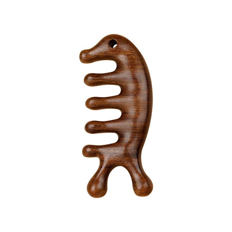 Pieptene de masaj din lemn de santal — terapie meridiană a capului, stimulare a scalpului, pieptene din lemn Benefit