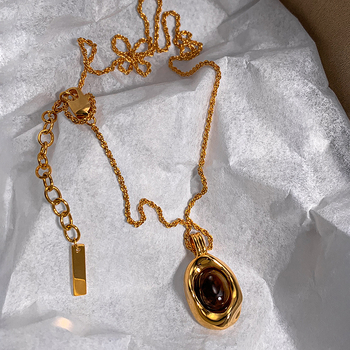 Bakrena ogrlica s privjeskom Tiger Eye, pleteni lanac, retro stil Maillard Wind, ženski nakit