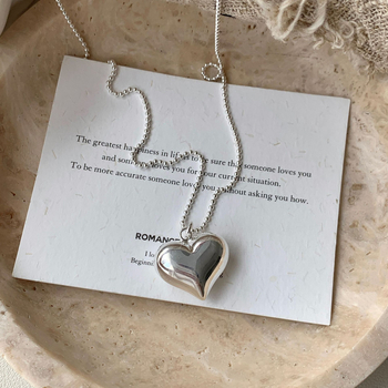 Ogrlica sa šupljim srcem, 925 srebro, običan lanac, duljina 41–50 cm, INS stil