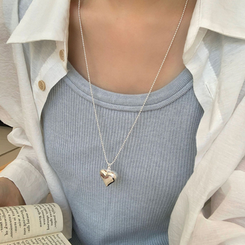 Ogrlica sa šupljim srcem, 925 srebro, običan lanac, duljina 41–50 cm, INS stil